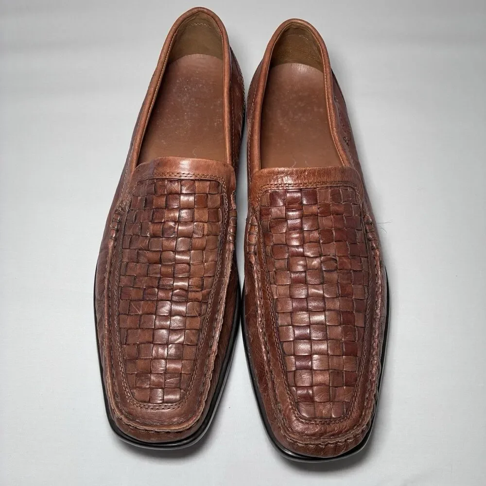 Ecco Loafers Mens Size 12 / 46 Brown Woven Leather Comfort Casual Dress Shoes